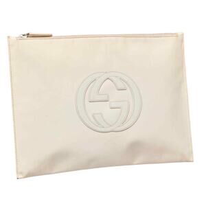 Gucci Vintage Off-White Leather Logo Pouch